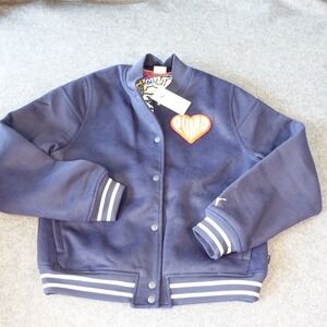 Puma Sticker Pack Varsity Jacket Navy Blue Wool Blend 632832-01 Mens Small NWT